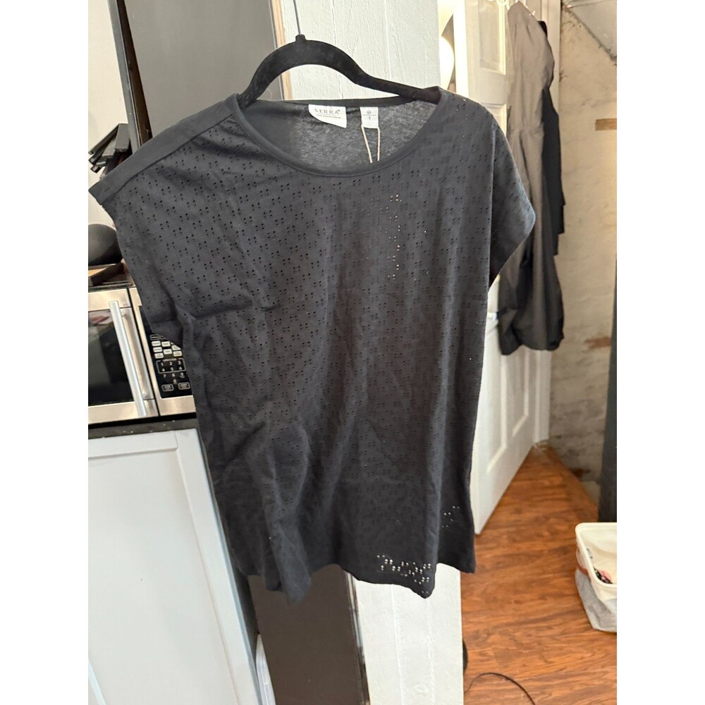 Serra - S - Black Geometric Cutout Shirt